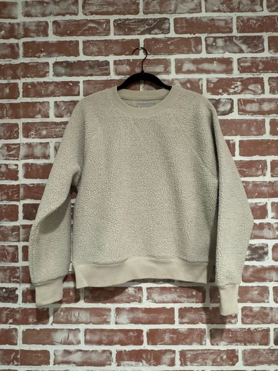 Everlane ReNew Fleece Sweatshirt Beige Oatmeal Teddy Crewneck Cozy Pullover L - Picture 2 of 7